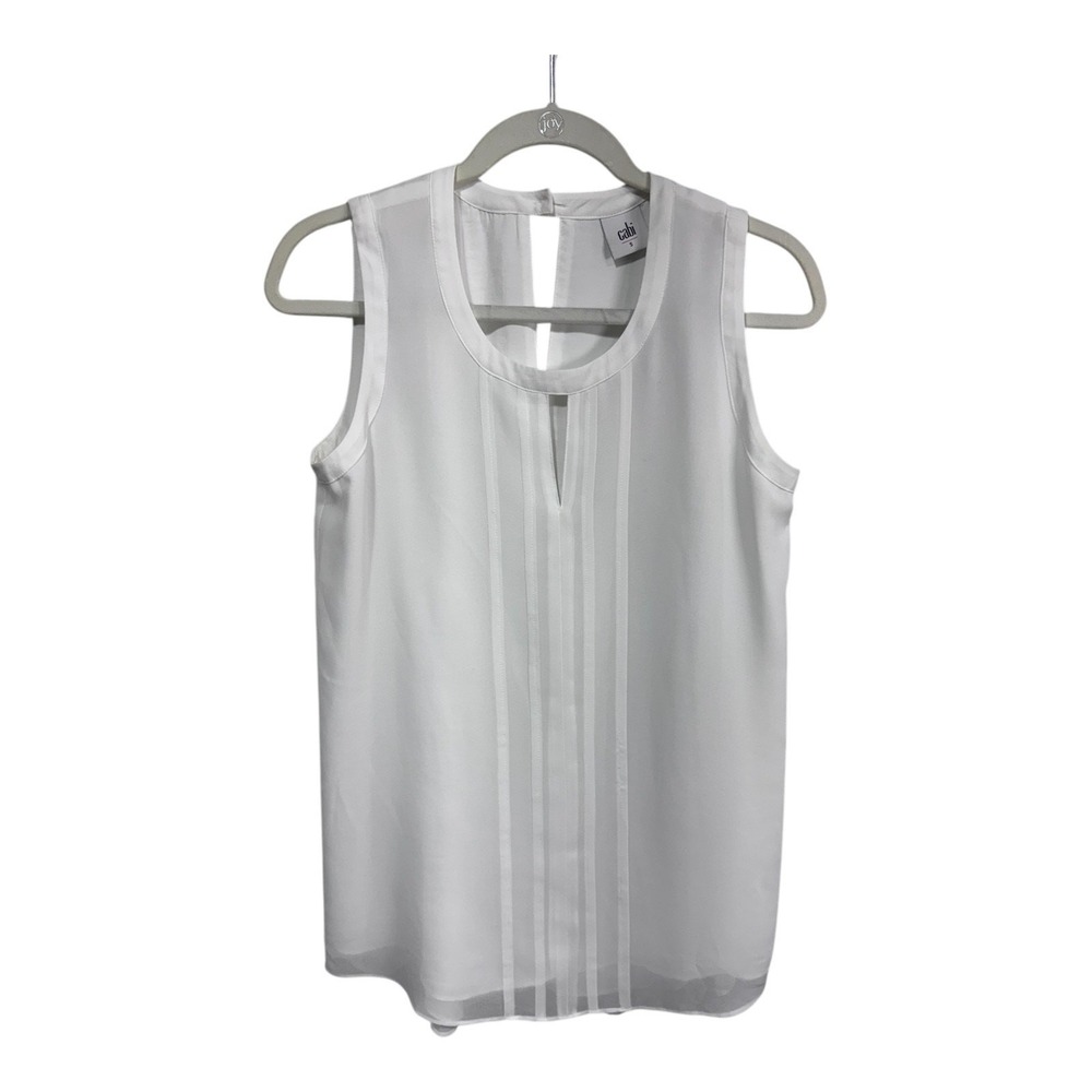 Cabi White Sleeveless Double Layer Blouse Pleated Front Women's S‎ - Picture 3 of 8